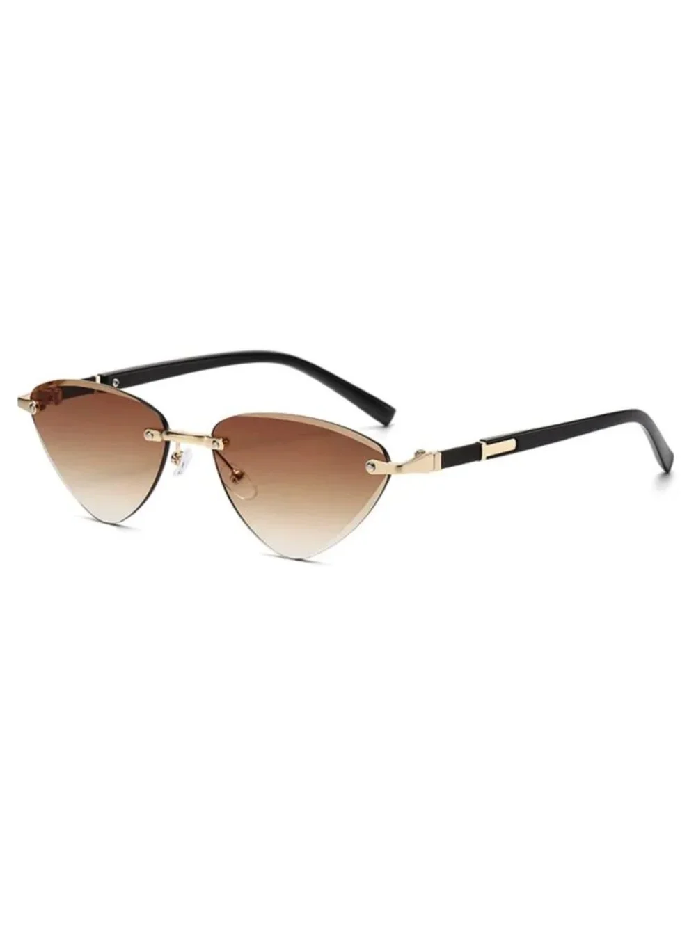 Cat Eye Retro Triangle Tea Brown Lenses Sunglasses Gold & Black Arms